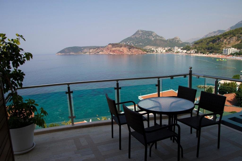 Sea view over Sutomore bay from a hotel terrace